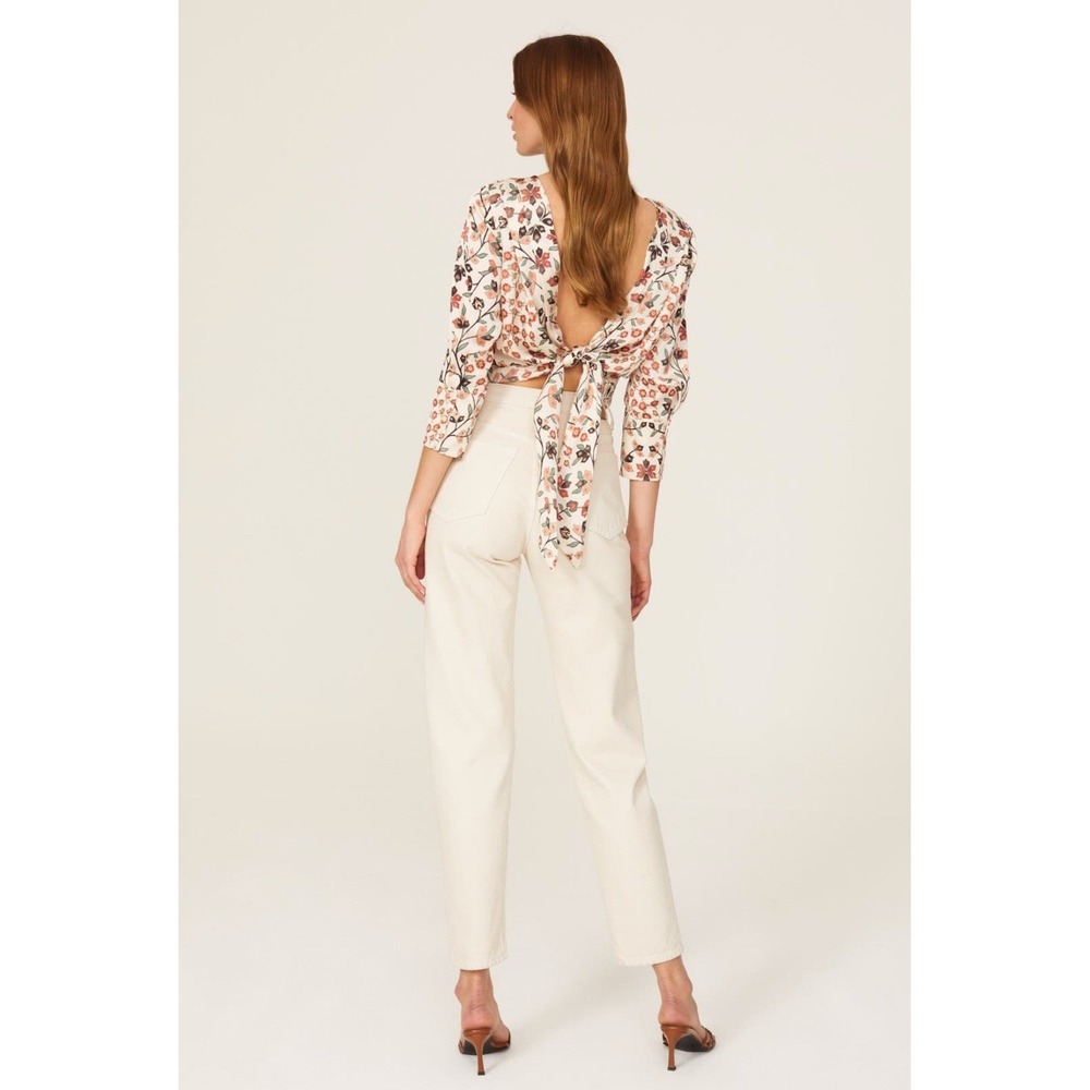 Ba&sh Greg Floral Open Back Tie Waist Top Off White Size 1 NWT